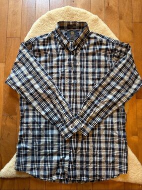 Viyella , cotton/wool blend, Navy, White and Gray Plaid Button-Down Shirt